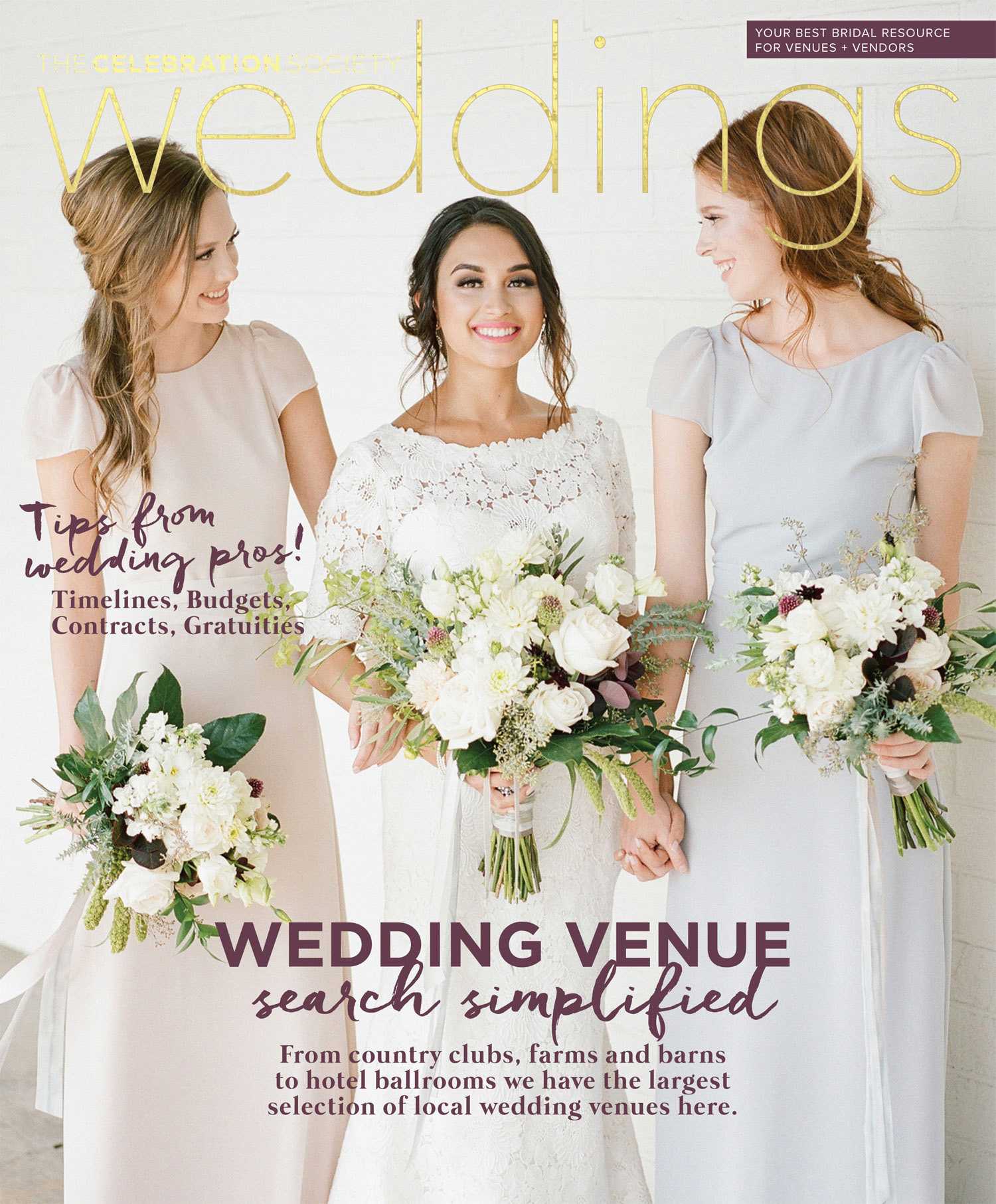 Celebration Society Magazine cover with bride and bridesmaids